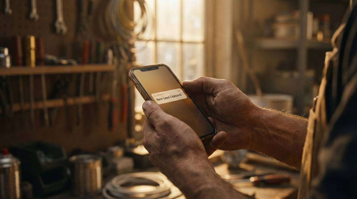 Tradesperson capturing leads on smartphone